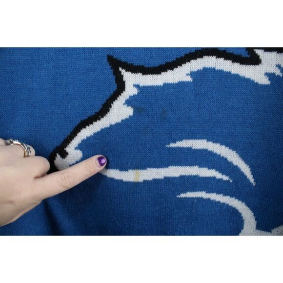 Vintage Mens 2XL XXL Distressed Detroit Lions Football Knit Christmas Sweater - Picture 7 of 11